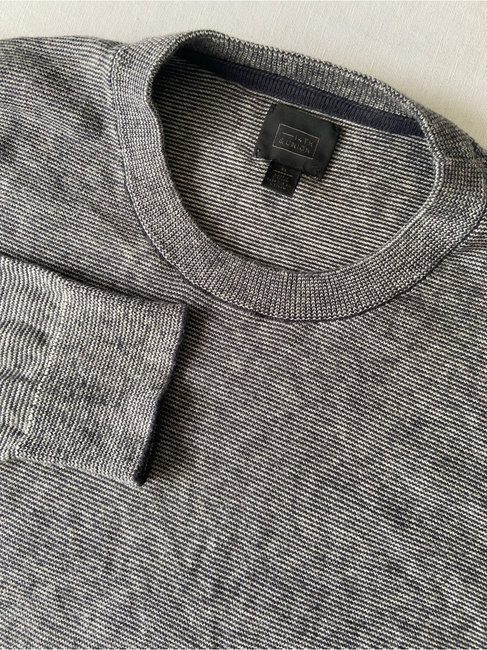 14th & Union Men’s Gray Striped Crewneck Sweater Cotton Cashmere Blend